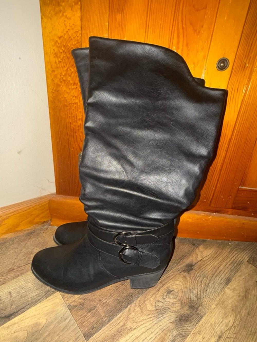 JustFab Black Mid-Calf Slouch Buckle Boots